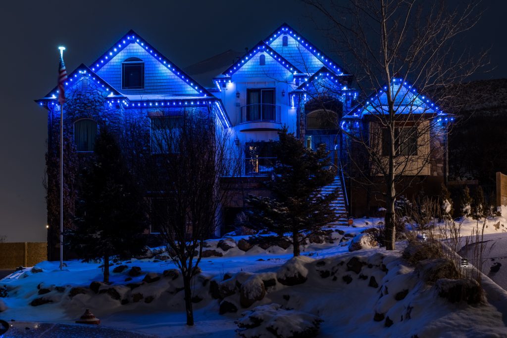 Blue lights on front of house