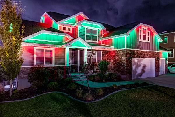 Permanent Christmas lights in classic green and red.